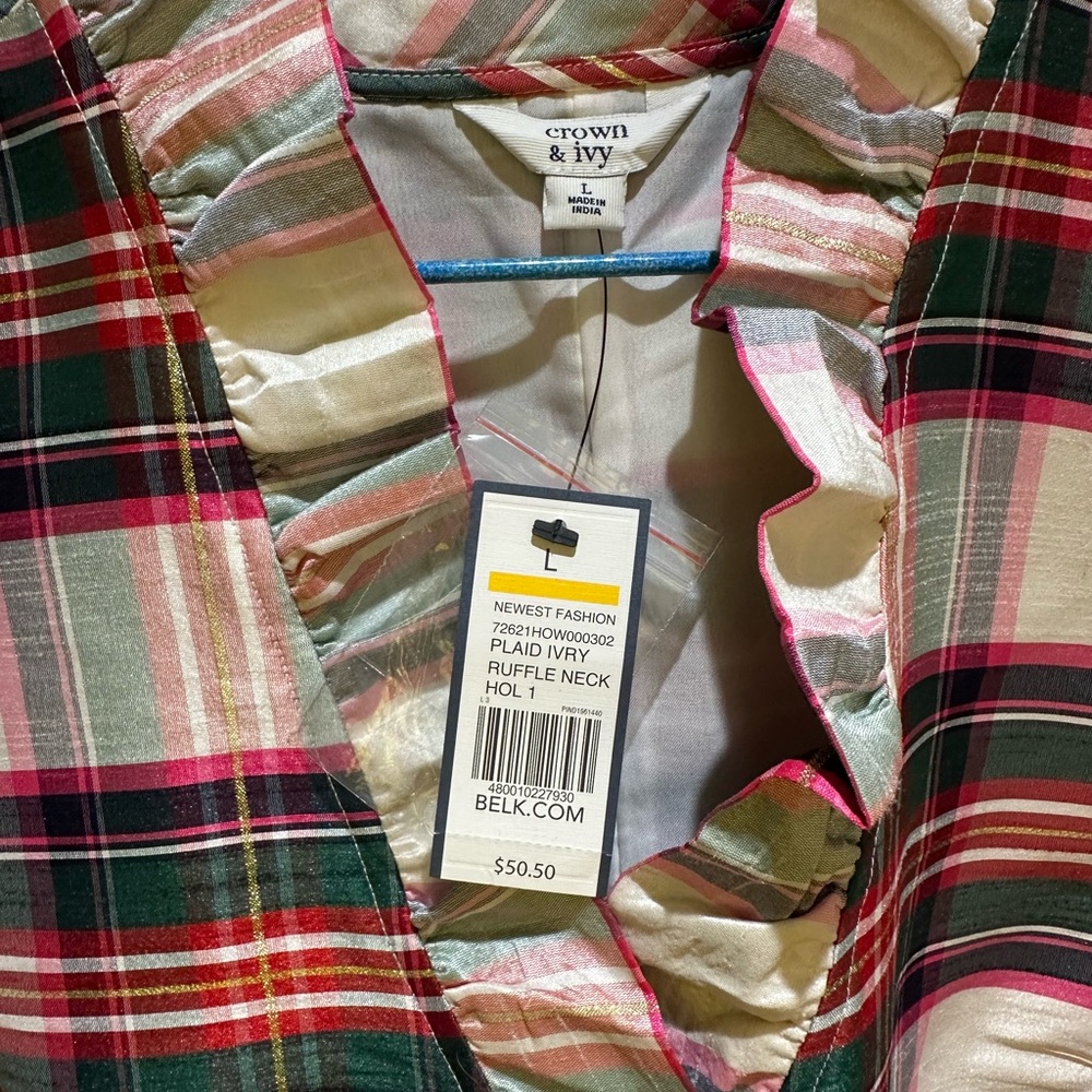 Crown & Ivy Multicolor Plaid Ruffle Top - Picture 2 of 6